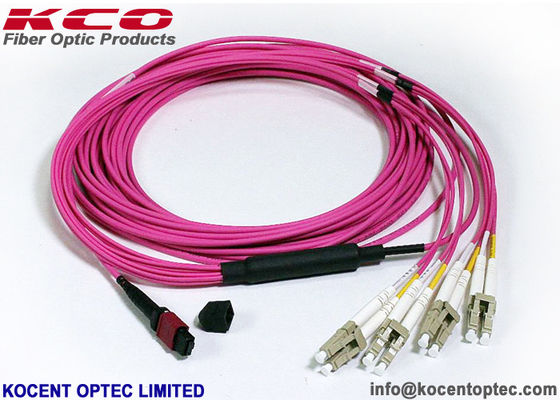 OM4 MPO to LC MTP Fiber Patch Cord LC SC Connector 8 12 24 Core Pink Violet LSZH Break-out Cable