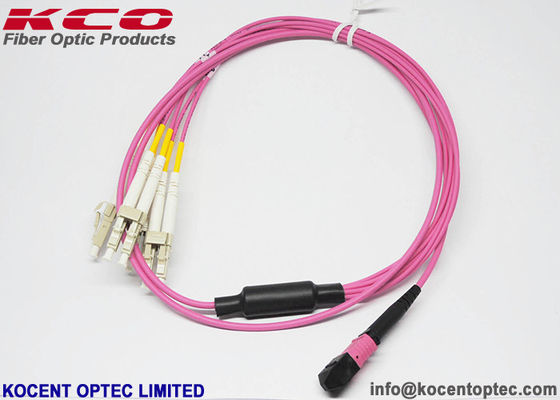 OM4 MPO to LC MTP Fiber Patch Cord LC SC Connector 8 12 24 Core Pink Violet LSZH Break-out Cable