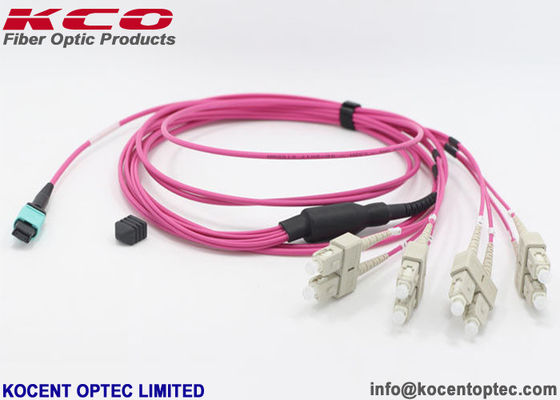 OM4 MPO to LC MTP Fiber Patch Cord LC SC Connector 8 12 24 Core Pink Violet LSZH Break-out Cable