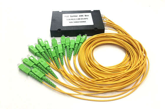 ABS Box Type 1*16 1x16 1:16 Splitter Fiber Optic PLC Single Mode G652D G657A SCA Connector Pigtail 2.0mm