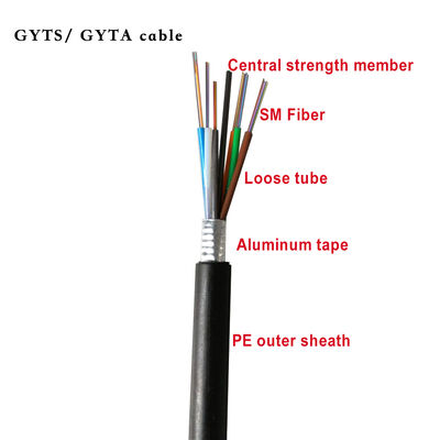 144F GYTA Cable / 144cores Fiber Optic Outdoor Armored Duct Cable Single Mode G652 PE Sheath