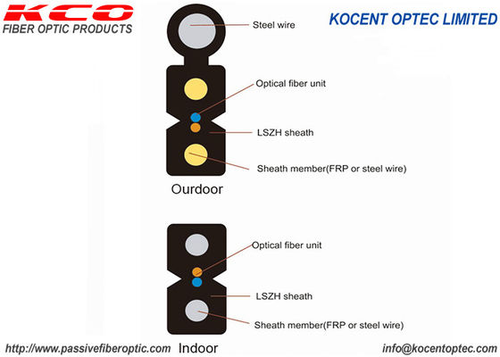 Indoor G657A1 Single Mode 2fo 2 Steel Wires LSZH FTTH Drop Optical Fibers Cable